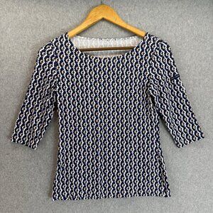Saint James Womens Navy Blue Brown Swirl 3/4 Sleeve Blouse Top Shirt Size XS / S